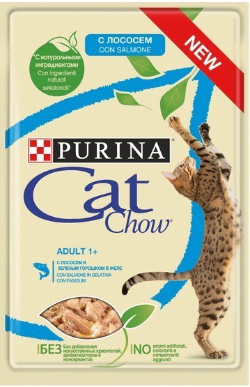 Purina Cat Chow Łosoś i zielona fasolka saszetka 85g Purina Cat Chow Łosoś i zielona fasolka saszetka 85g
