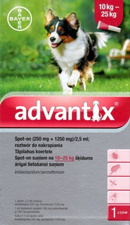 Advantix Spot-On dla psa 10-25kg - roztwór przeciwko pchłom i kleszczom - 1 pipeta w opakowaniu