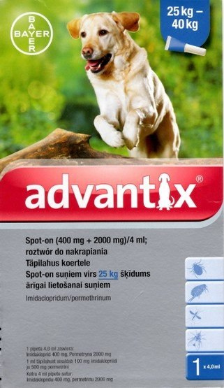 Advantix Spot-On dla psa 25-40kg - roztwór przeciwko pchłom i kleszczom - 1 pipeta w opakowaniu