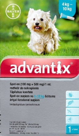 Advantix Spot-On dla psa 4-10kg - roztwór przeciwko pchłom i kleszczom - 1 pipeta w opakowaniu