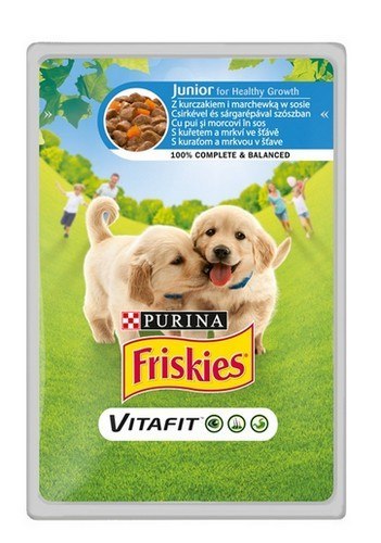 Friskies Dog Junior Kurczak i marchewka w sosie saszetka 100g Friskies Dog Junior Kurczak i marchewka w sosie saszetka 100g