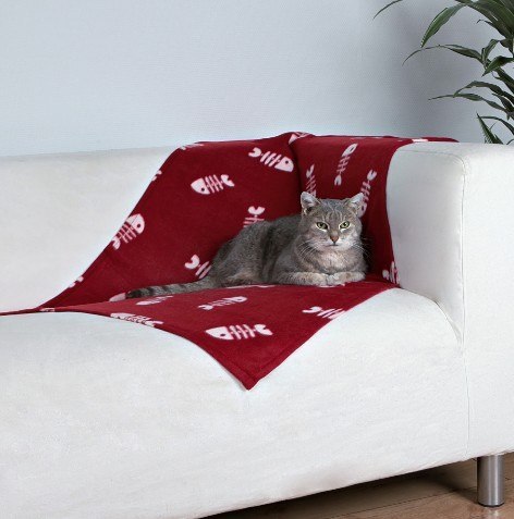 Trixie Koc 100x70cm Bordowy w białe ryby [37193]