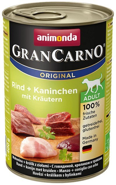 Animonda GranCarno Adult Rind Kaninchen Krautern Wołowina + Królik z Ziołami puszka 400g Animonda GranCarno Adult Rind Kaninchen Krautern Wołowina + Królik z Ziołami puszka 400g