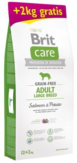 Brit Care Grain Free Adult Large Salmon & Potato 14kg (12+2kg gratis)