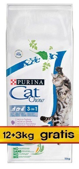 Purina Cat Chow 3in1 z indykiem 15kg (12+3kg gratis) Purina Cat Chow 3in1 z indykiem 15kg (12+3kg gratis)