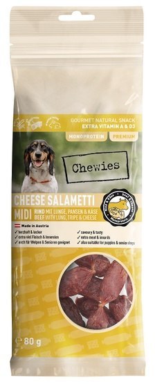 Chewies Cheese Salametti Midi wołowina z płucami, żwaczami & serem 80g Chewies Cheese Salametti Midi wołowina z płucami, żwaczami & serem 80g