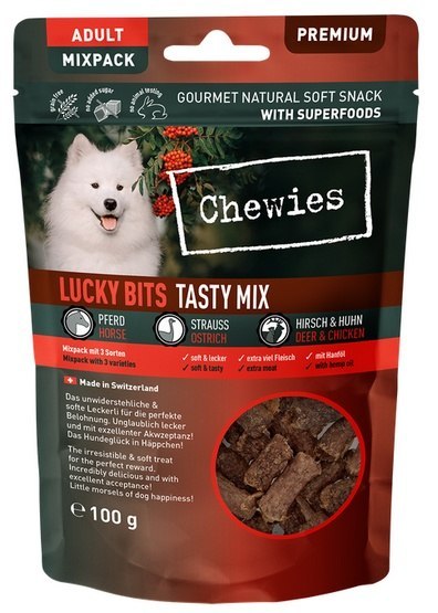 Chewies Lucky Bits Adult Tasty Mix - konina & struś & kurczak & jeleń 100g Chewies Lucky Bits Adult Tasty Mix - konina & struś & kurczak & jeleń 100g