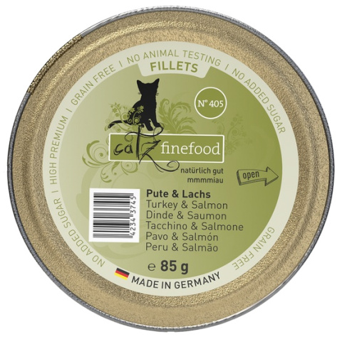 Catz Finefood Filety N.405 Indyk Łosoś tacka 12x 85g Catz Finefood Filety N.405 Indyk Łosoś tacka 12x 85g