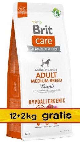 Brit Care Hypoallergenic Adult Medium Lamb 14kg (12+2kg gratis)