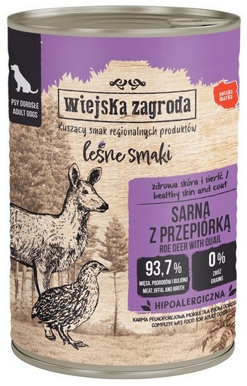 Wiejska Zagroda Leśne Smaki Sarna z przepiórką puszka 400g Wiejska Zagroda Leśne Smaki Sarna z przepiórką puszka 400g