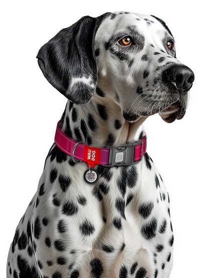 Collar WauDog Nylon Mono Obroża nylonowa odblaskowa z QR-paszportem, plastikowy fastex, S 15mm/25-35cm różowa