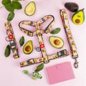 Collar WauDog Nylon Obroża nylonowa z QR-paszportem, plastikowy fastex, wzór AWOKADO NA RÓŻU, S 15mm/25-35cm