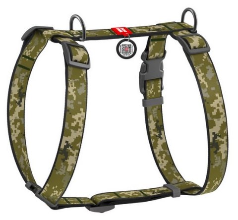 Collar WauDog Nylon Szelki nylonowe anatomiczne w kształcie litery H, z QR-paszportem, plastikowy fastex, wzór MILITARY, rozmiar Collar WauDog Nylon Szelki nylonowe anatomiczne w kształcie litery H, z QR-paszportem, plastikowy fastex, wzór MILITARY, rozmiar
