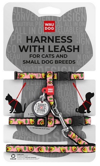 Collar WauDog Nylon Szelki se smyczą nylonowe anatomiczne w kształcie litery H, z QR-paszportem, plastikowy fastex, wzór AWOKADO Collar WauDog Nylon Szelki se smyczą nylonowe anatomiczne w kształcie litery H, z QR-paszportem, plastikowy fastex, wzór AWOKADO