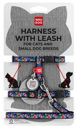 Collar WauDog Nylon Szelki se smyczą nylonowe anatomiczne w kształcie litery H, z QR-paszportem, plastikowy fastex, wzór FIGA, r