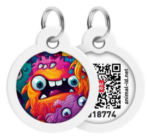 Collar WauDog Smart ID Zawieszka z QR-paszportem okrągła 3cm zębate potwory Collar WauDog Smart ID Zawieszka z QR-paszportem okrągła 3cm zębate potwory