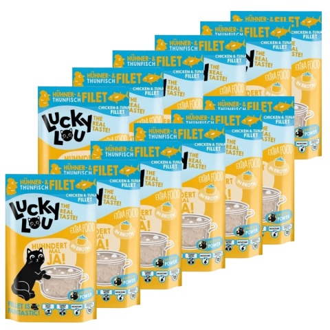 Lucky Lou Extrafood Kurczak i tuńczyk w bulionie saszetka 12x70g Lucky Lou Extrafood Kurczak i tuńczyk w bulionie saszetka 12x70g