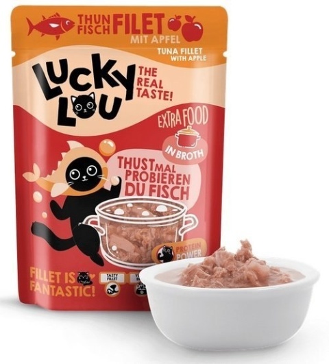 Lucky Lou Extrafood Tuńczyk i jabłko w bulionie saszetka 12x70g Lucky Lou Extrafood Tuńczyk i jabłko w bulionie saszetka 12x70g
