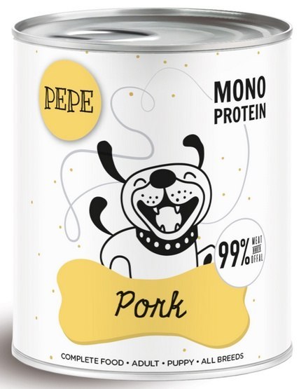 Paka Zwierzaka PEPE Pork (wieprzowina) puszka 800g Paka Zwierzaka PEPE Pork (wieprzowina) puszka 800g