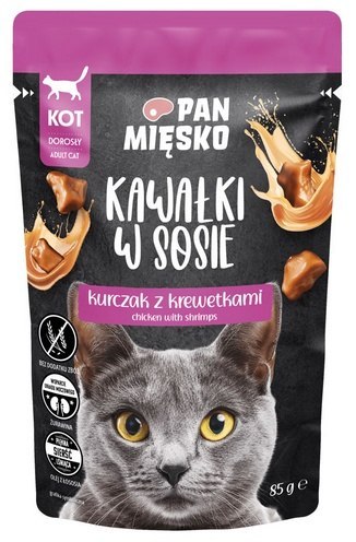 Pan Mięsko Karma mokra dla kota - kurczak i krewetki kawałki w sosie saszetka 85g
