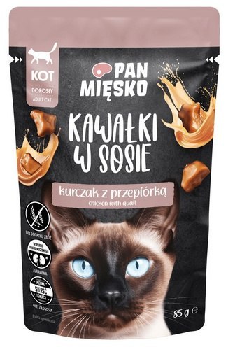 Pan Mięsko Karma mokra dla kota - kurczak i przepiórka kawałki w sosie saszetka 85g
