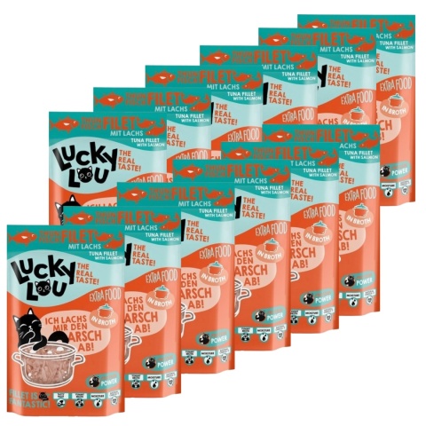 Lucky Lou Extrafood Tuńczyk & łosoś w bulionie saszetka 12x70g