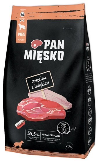Pan Mięsko Karma sucha dla psa - cielęcina i indyk chrupki M 20kg