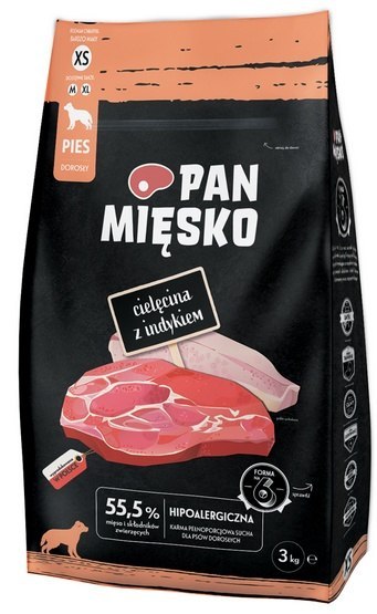 Pan Mięsko Karma sucha dla psa - cielęcina i indyk chrupki XS 3kg