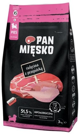 Pan Mięsko Karma sucha dla szczeniąt - cielęcina i przepiórka chrupki XS 3kg