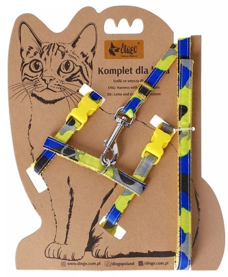 Dingo Komplet dla kota - Smycz i szelki Yellow Bahama