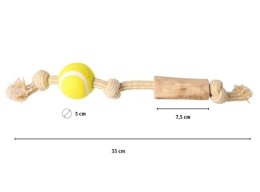 Dingo Psia-Kawka Gryzak z drewna kawowego sznur z piłką tenisową 33cm