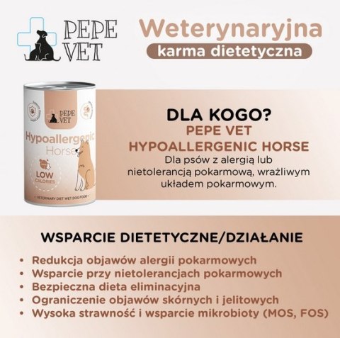 Paka Zwierzaka PEPE VET Hypoallergenic Horse puszka 400g